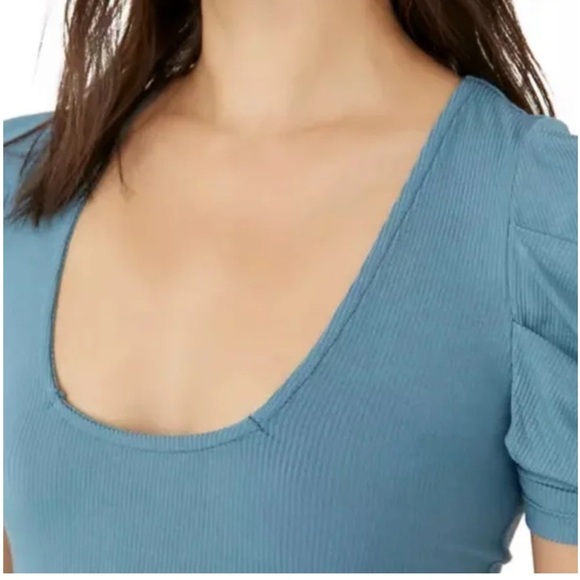 Intimately Free People So Fresh Puff Sleeve Bodysuit Larkspur Blue Medium New - Picture 4 of 11